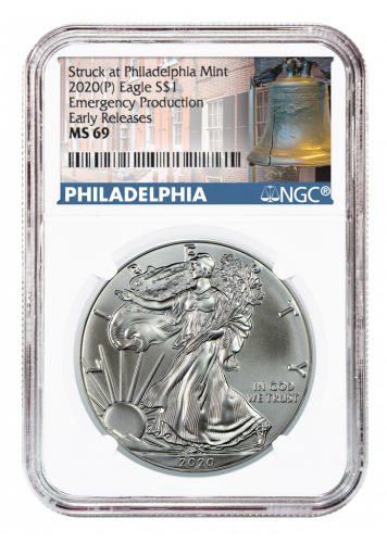 p 2020 silver American eagle NGC MS 69 Struck at Philadelphia mint **
